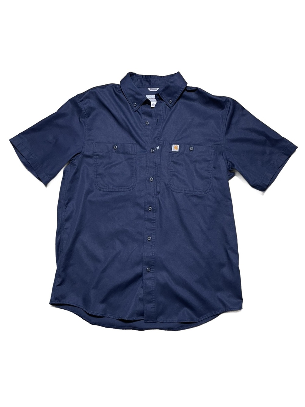 Carhartt Men’s Short Sleeve Rugged Button-Down Shirt - Navy Blue - Large